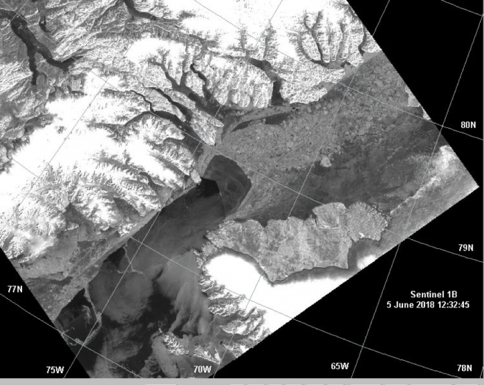 Figure 13. shows a 9-km multiyear ice floe that is stuck in the ice canopy of the Kane Basin. It entered the Nares Strait from the Lincoln Sea by 4 November 2017 to reach the Kane Basin by the beginning of December getting off the normal ice drift southwards to its present ‘permanent’ position by mid-February. (Image courtesy of Preben Gudmandsen)