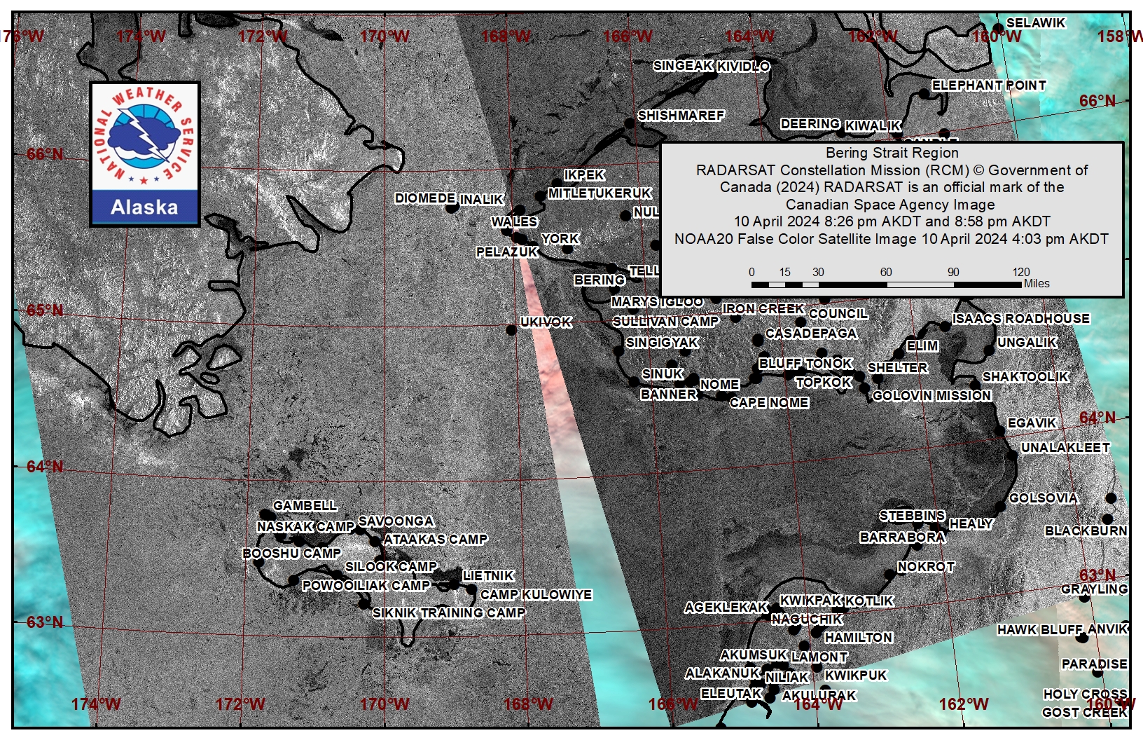 Bering Strait area satellite image.