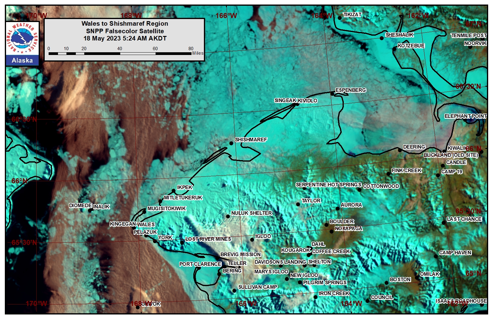 Wales to Shishmaref Area Satellite Image