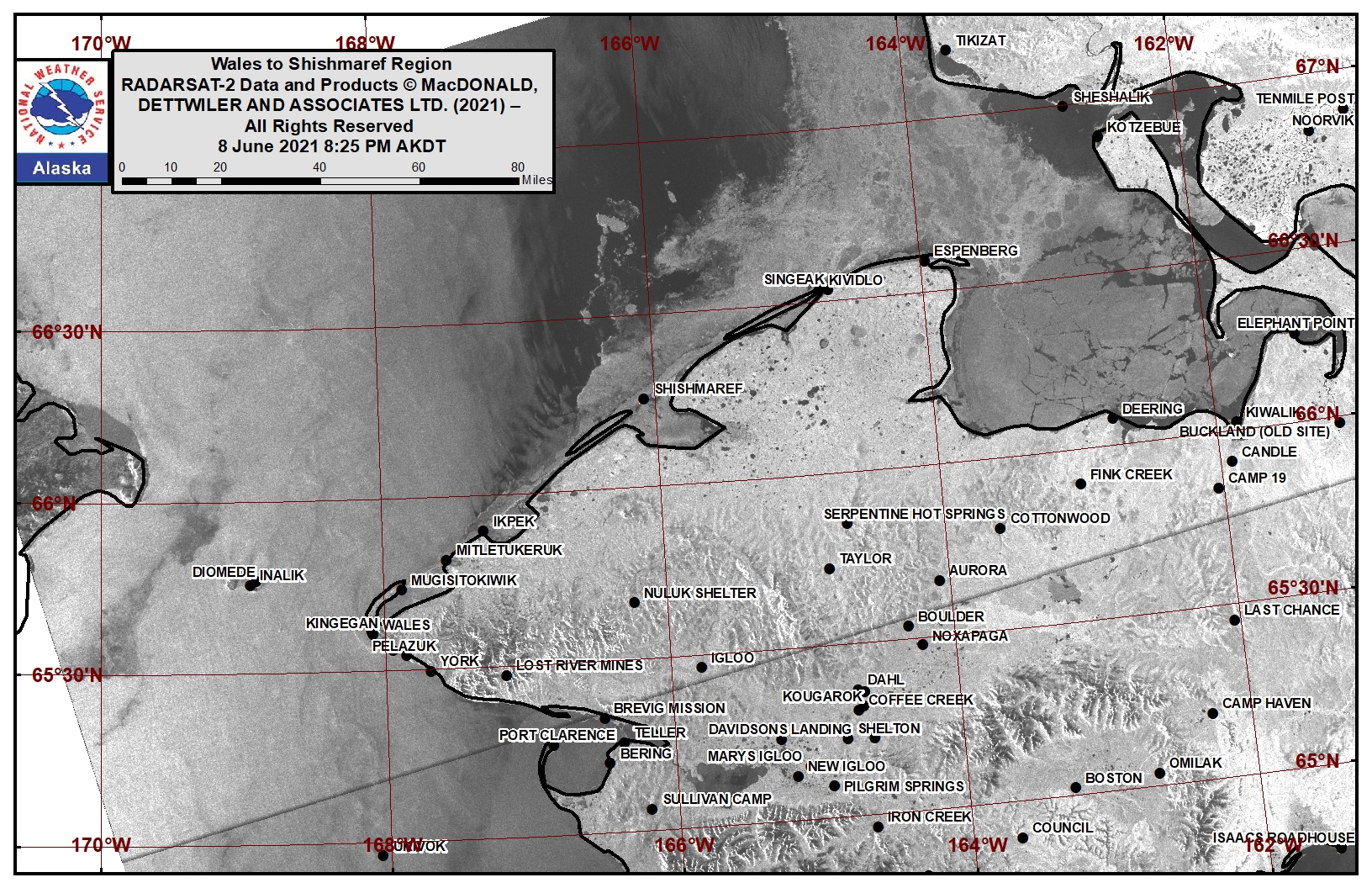 Wales to Shishmaref Area Satellite Image