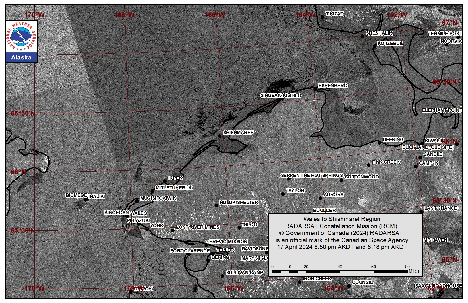 Wales to Shishmaref Area Satellite Image