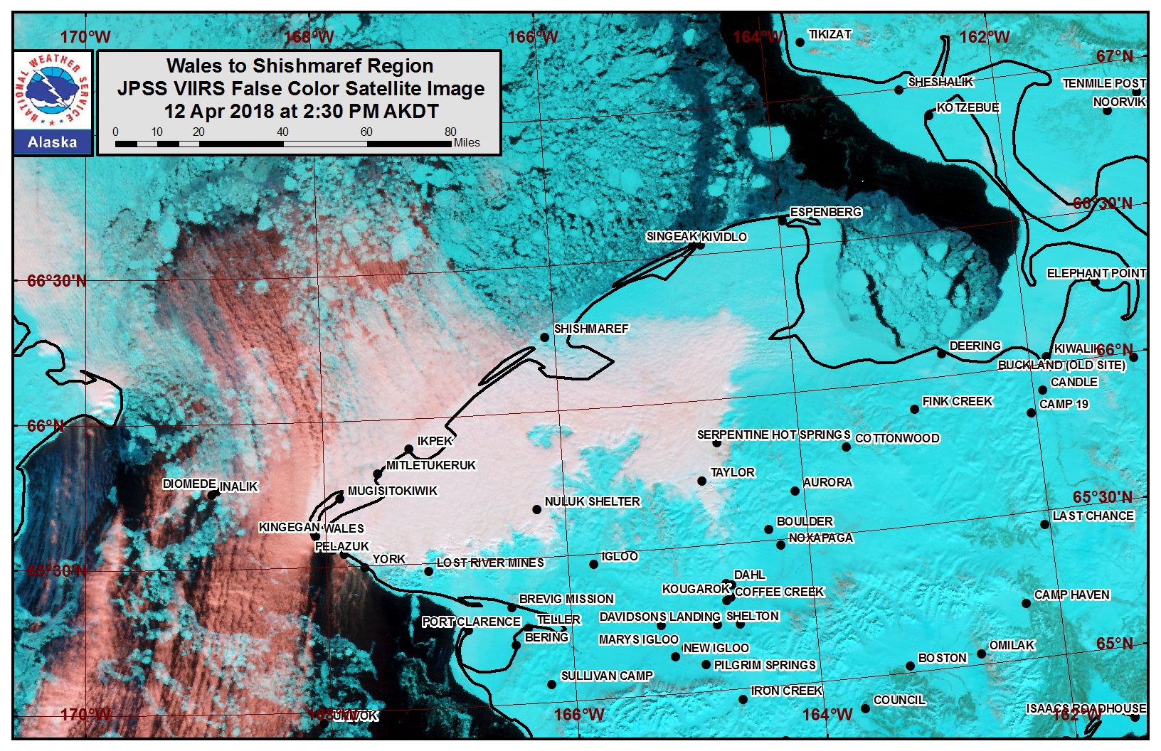 Wales to Shishmaref satellite image