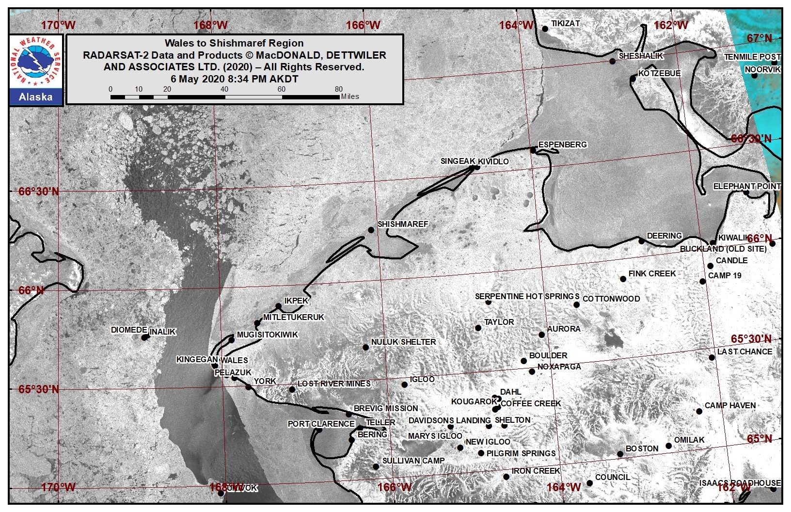 Wales to Shishmaref satellite image