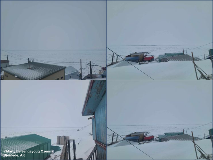 Weather and sea-ice conditions in Diomede. Photos courtesy of Marty Eeleengayouq Ozenna.