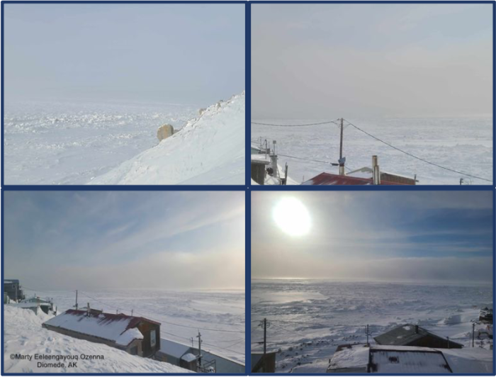 Weather and sea-ice conditions in Diomede. Photos courtesy of Marty Eeleengayouq Ozenna.